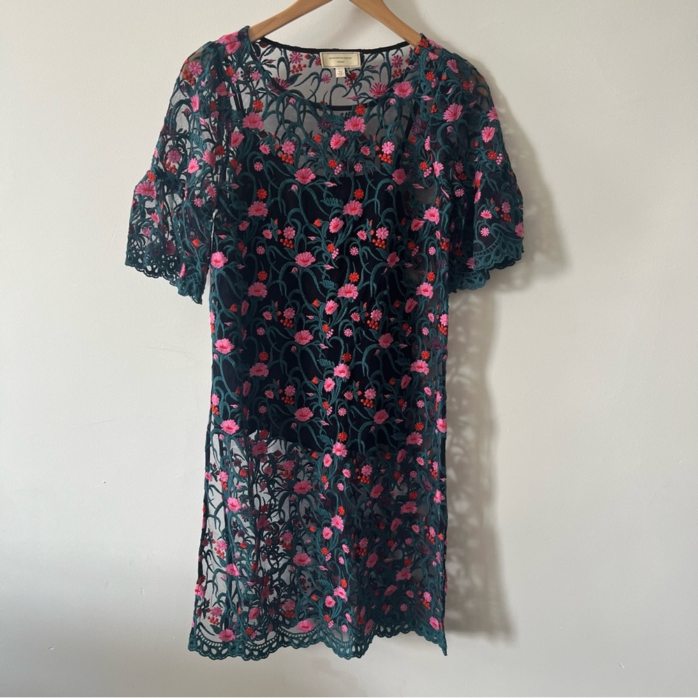 Moulinette Soeurs Anthropologie Embroidered Kentucky Derby Dress XS Floral Slip